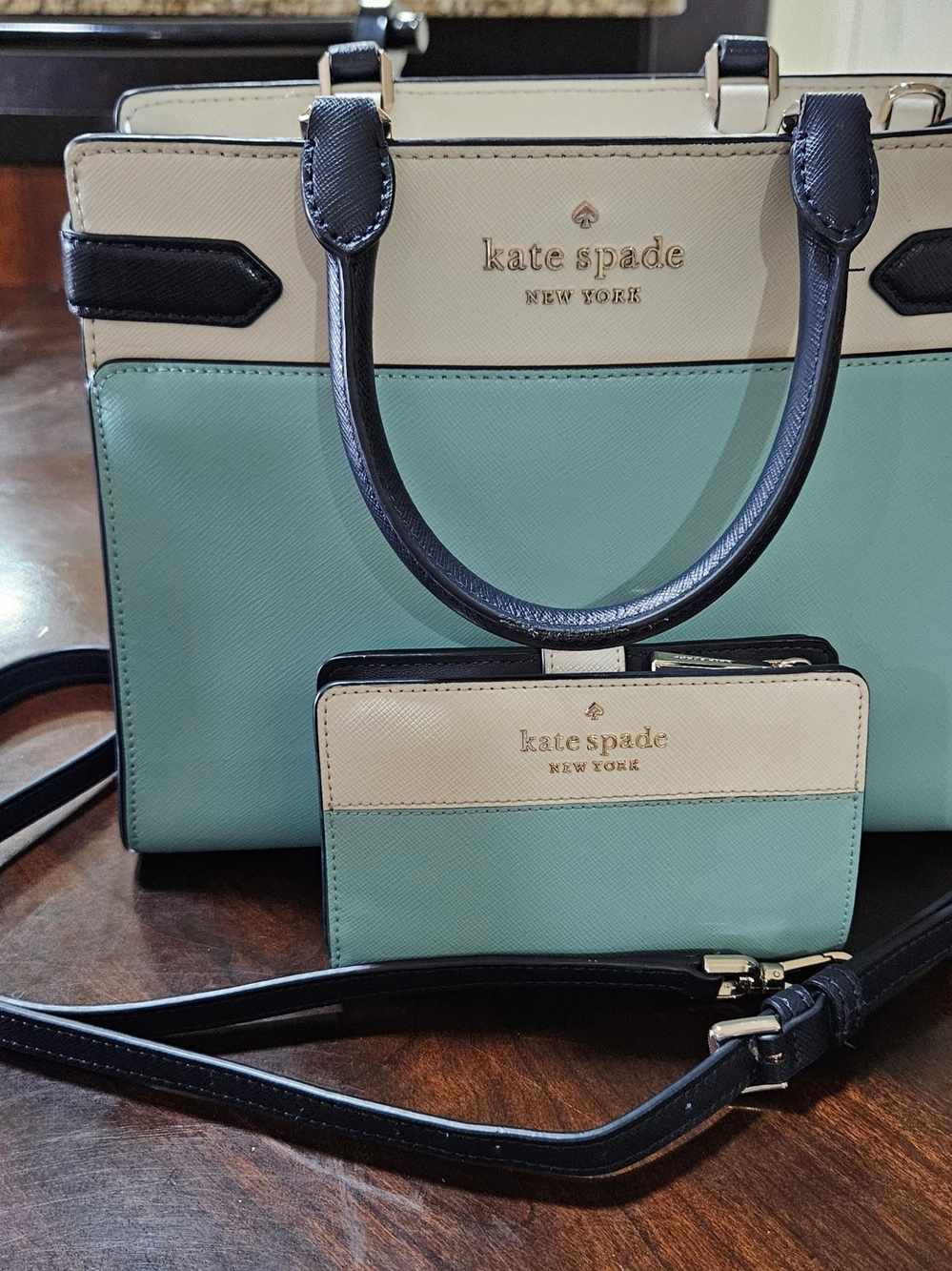 kate spade New York Two-Tone Mint & Cream Satchel with Wallet